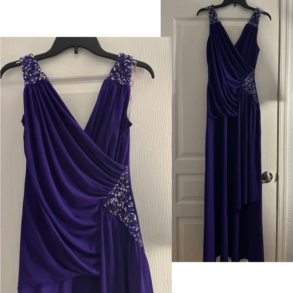 NWT WOMEN PLUS SIZE FORMAL A-LINE LONG WRAP DRESS EMBELLISHED SURPLICE NECK GOWN Maxi